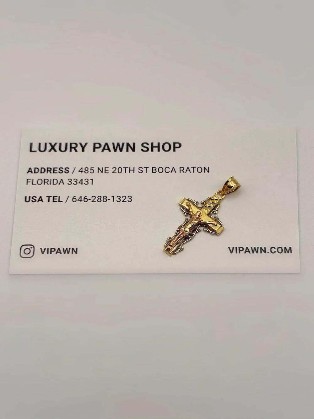 14k Solid Yellow Rose White Gold Three Tone Cross Diamond Cut Religious Charm Pe